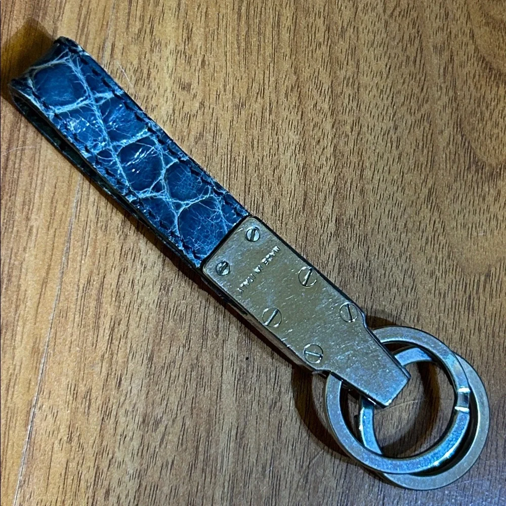 Authentic Salvatore Ferragamo Gancini Crocodile Embossed Leather Keychain